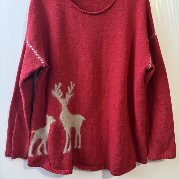 J.Jill Womens XL Red Yak Angora Reindeer Stitch Sleeve Sweater Christmas Winter - Picture 5 of 16